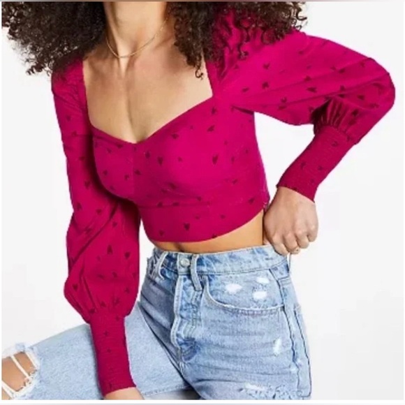 Fuchsia Heart Print Women's Top - Picture 1 of 9